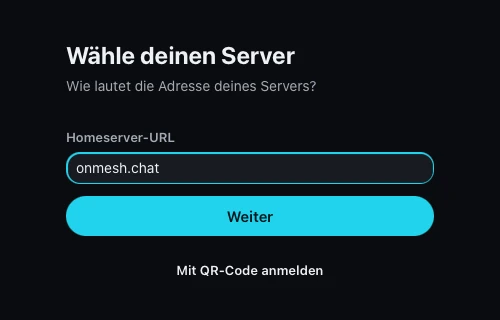 Die Anmeldung in Mesh: Homeserver-URL onmesh.chat